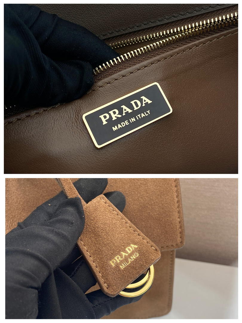 Prada Soft Sound medium Suede shoulder bag 1BN023 Brown