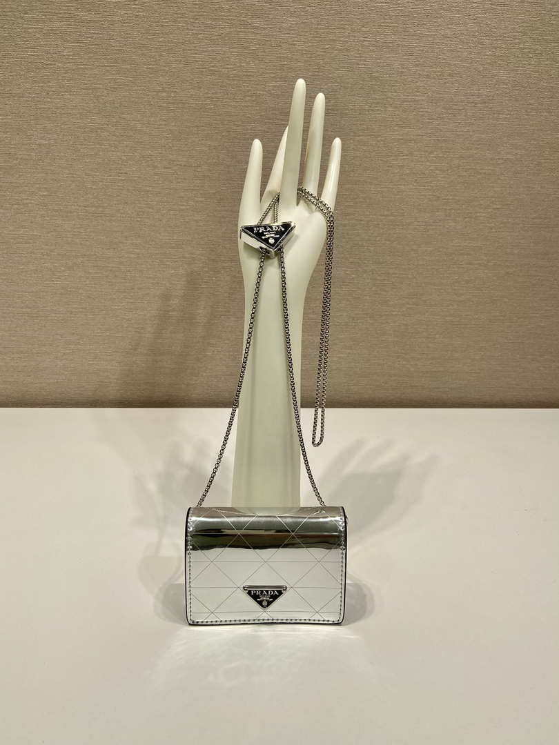 Prada studded card holder with shoulder strap 1MR024 Silver - Default Title - View 1