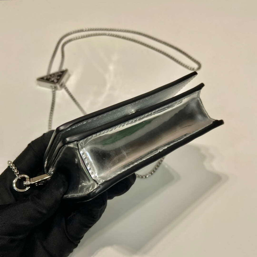 Prada studded card holder with shoulder strap 1MR024 Silver