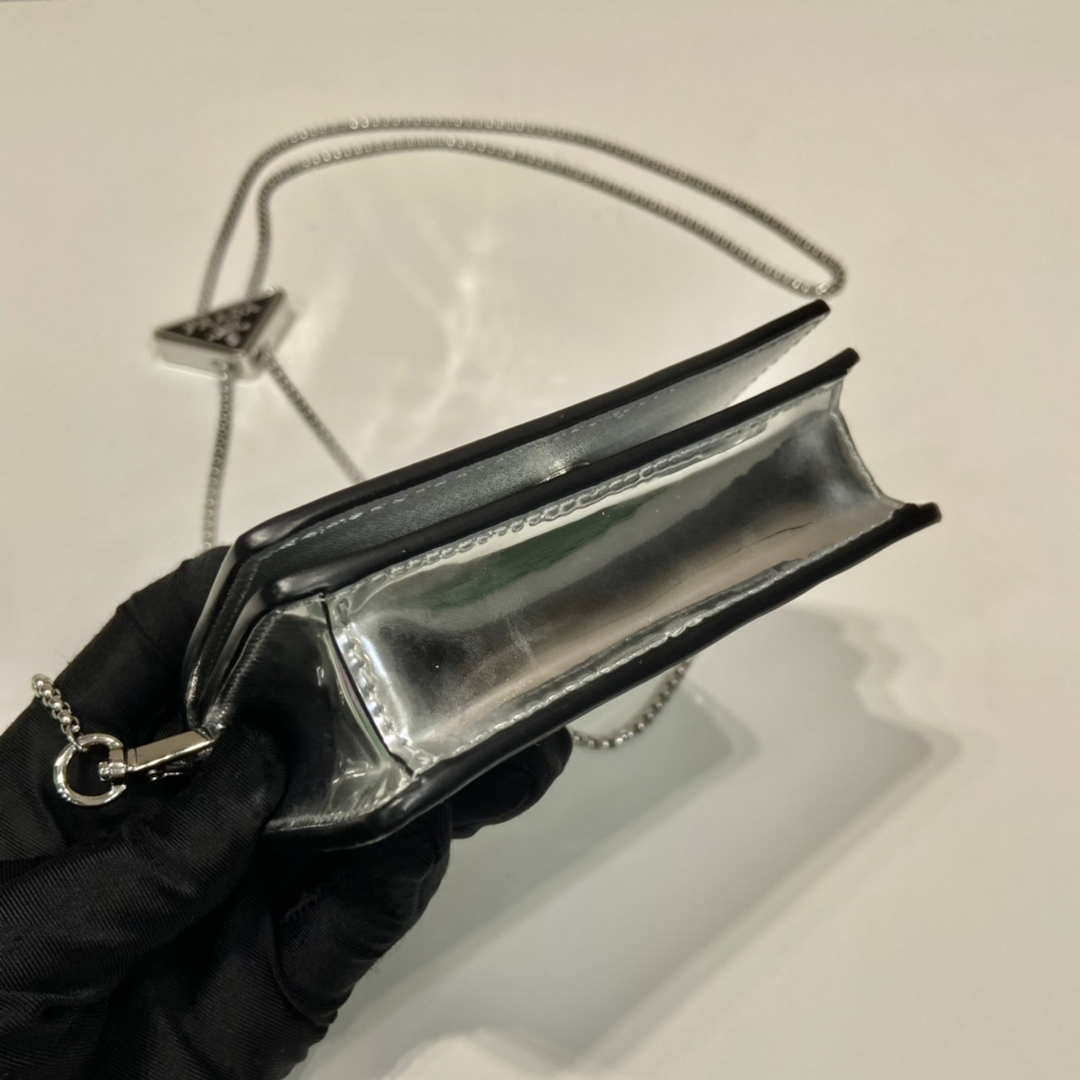 Prada studded card holder with shoulder strap 1MR024 Silver - Default Title - View 6
