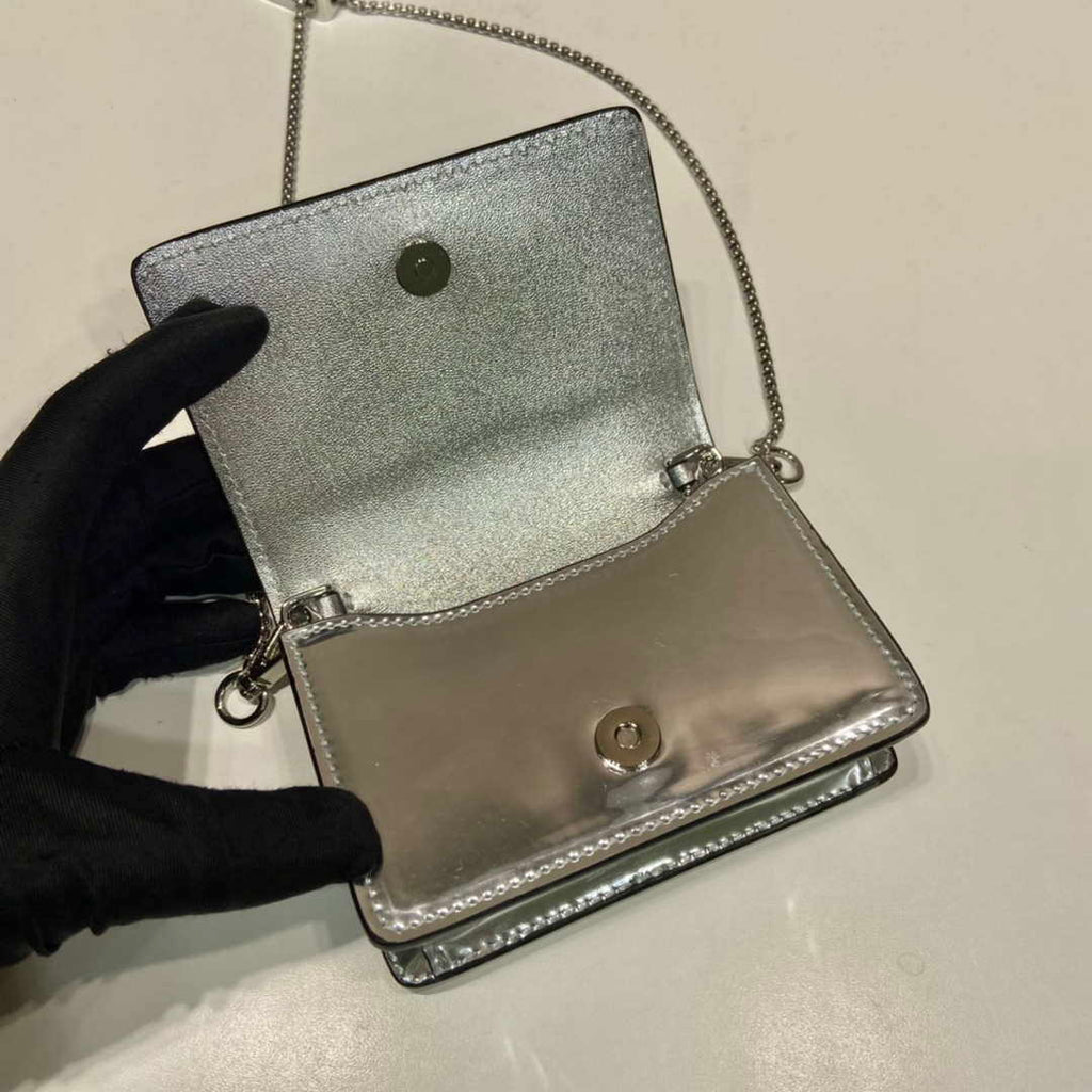 Prada studded card holder with shoulder strap 1MR024 Silver