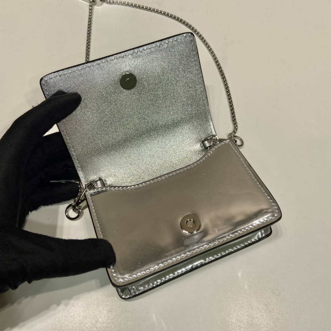 Prada studded card holder with shoulder strap 1MR024 Silver - Default Title - View 7