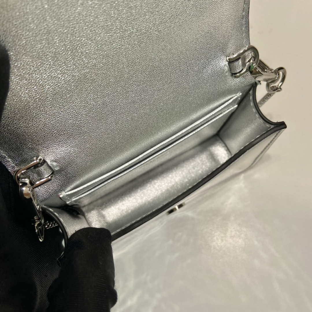 Prada studded card holder with shoulder strap 1MR024 Silver - Default Title - View 8