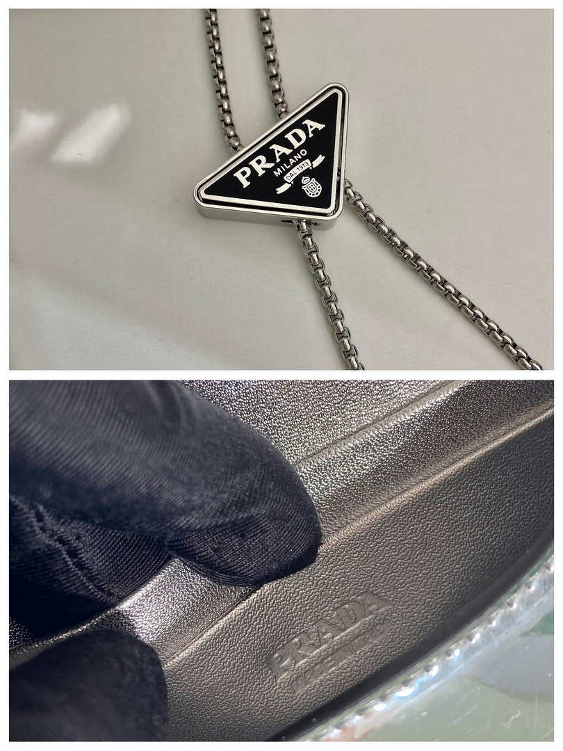 Prada studded card holder with shoulder strap 1MR024 Silver