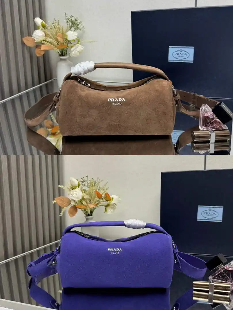 Prada Suede leather shoulder bag 2VH188 Blue