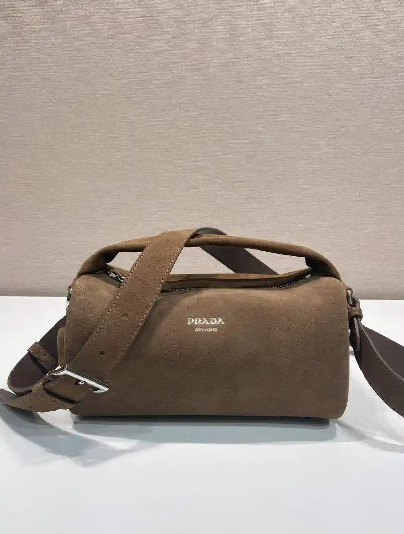 Prada Suede leather shoulder bag 2VH188 Cinnamon
