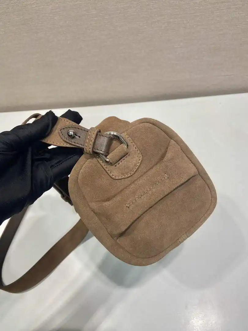Prada Suede leather shoulder bag 2VH188 Cinnamon