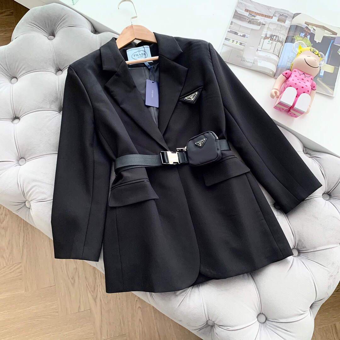 Prada Women's Clothing Single-Breasted Jacket Black 88007