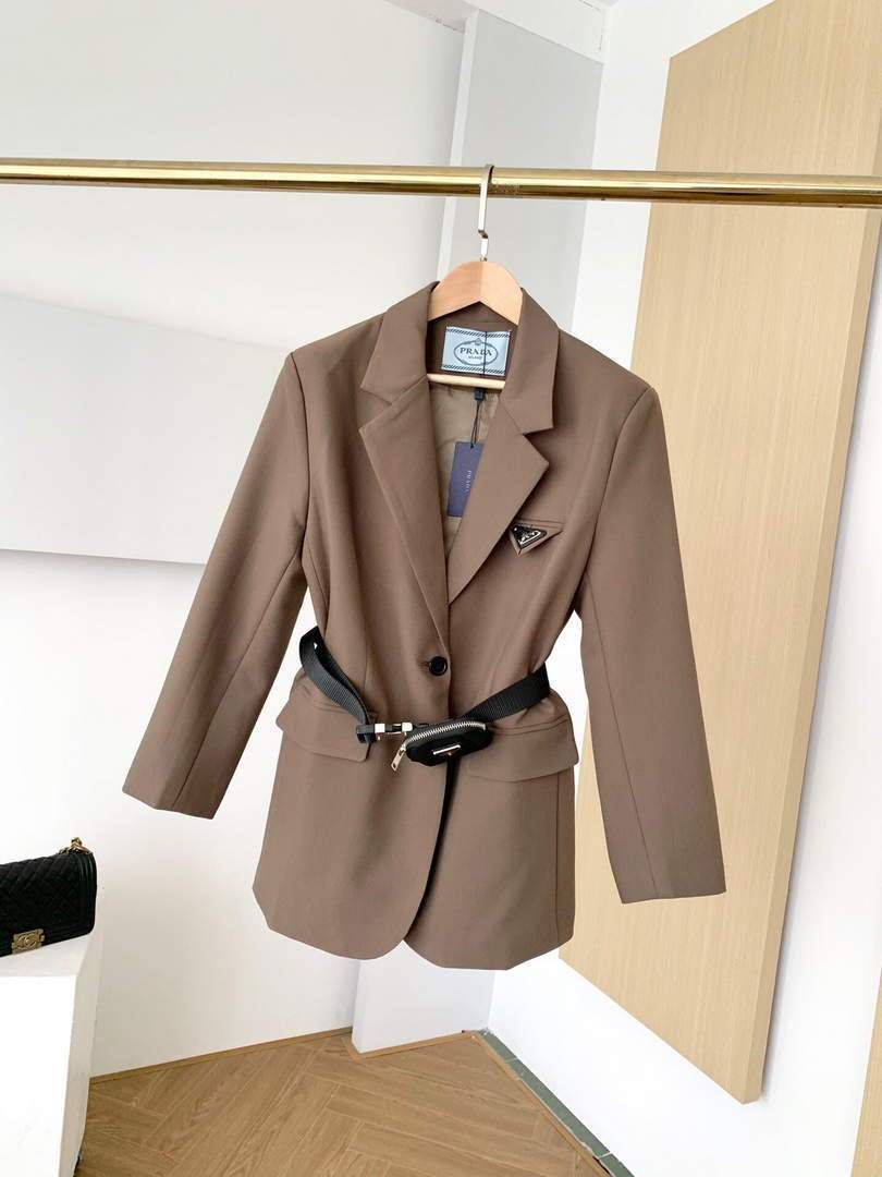 Prada Women's Clothing Single-Breasted Jacket Brown 88008