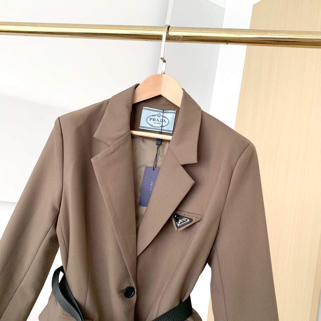Prada Women's Clothing Single-Breasted Jacket Brown 88008