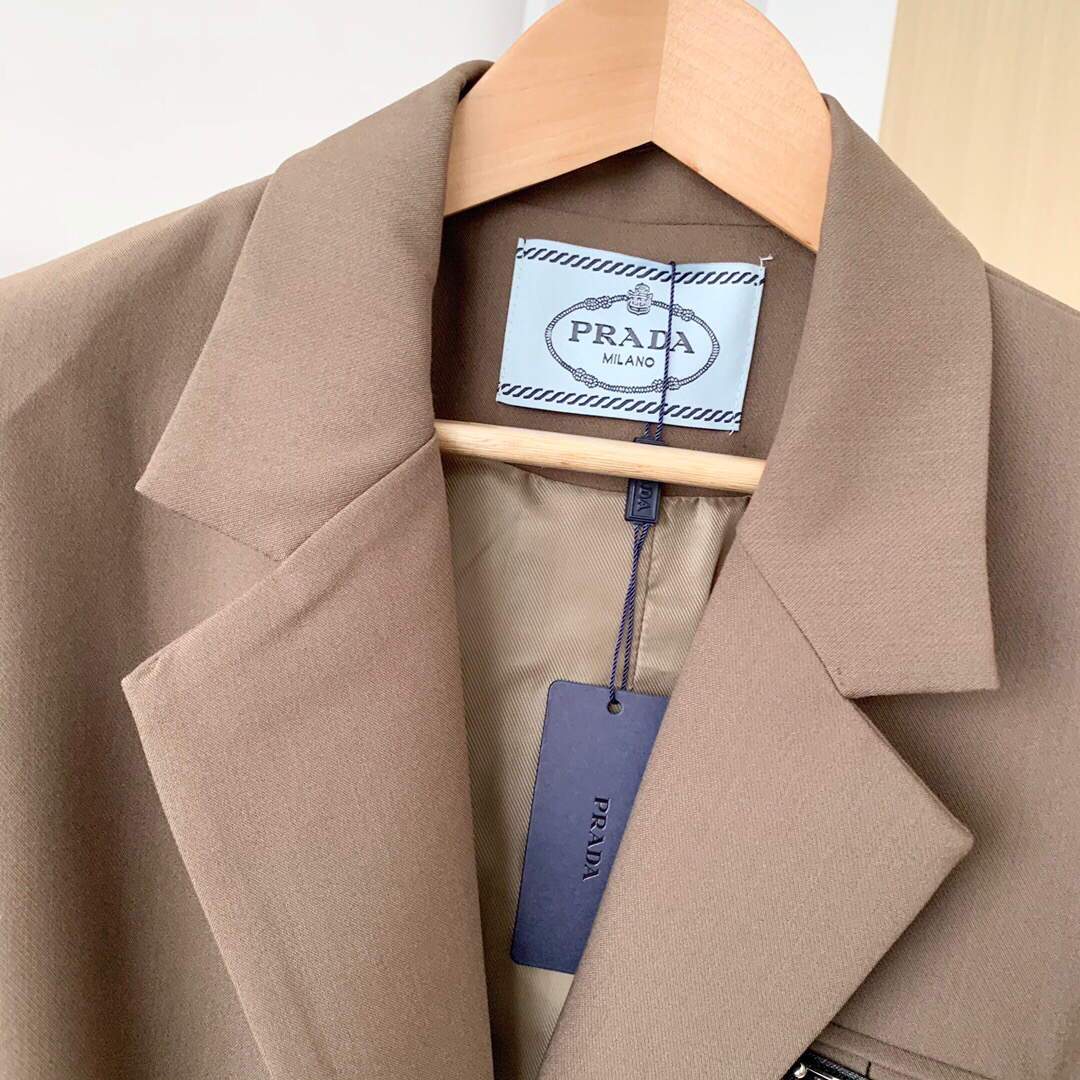 Prada Women's Clothing Single-Breasted Jacket Brown 88008