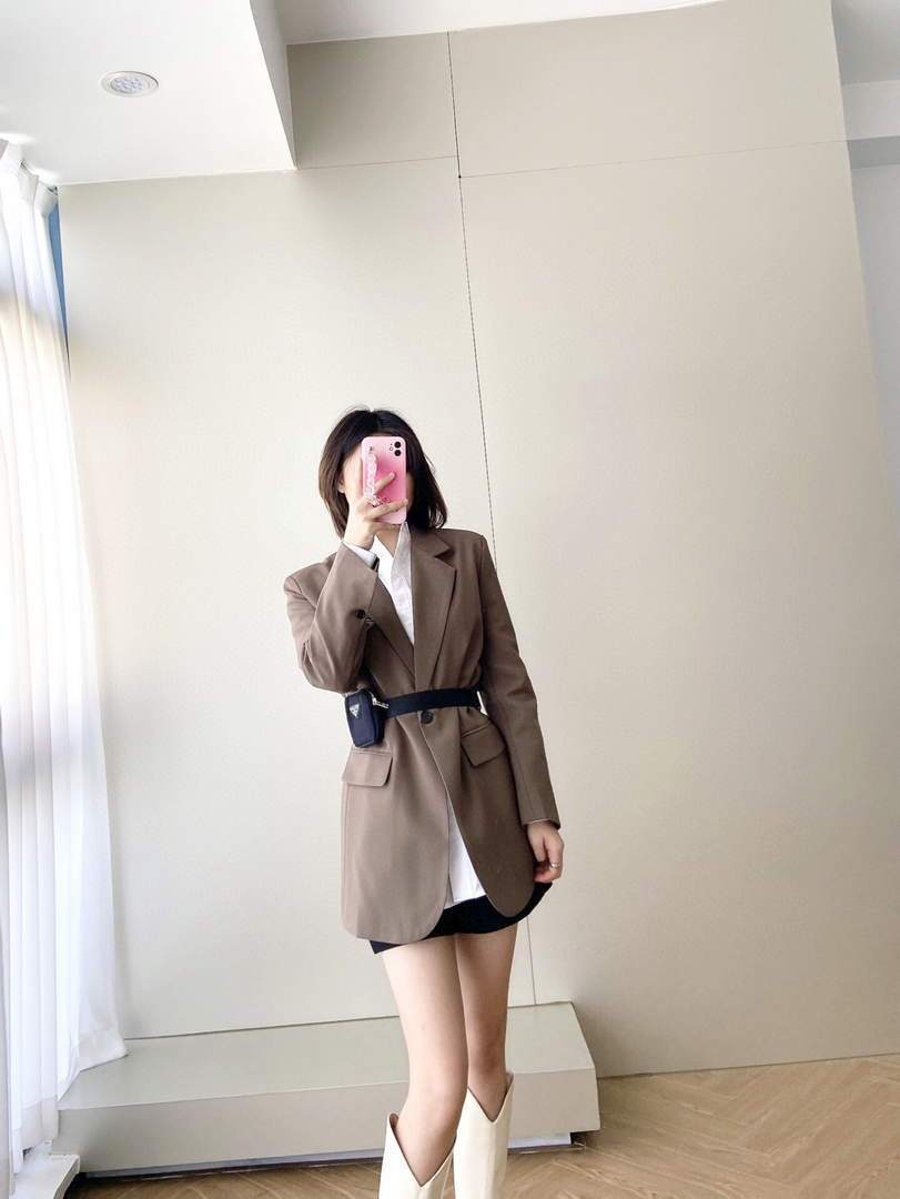 Prada Women's Clothing Single-Breasted Jacket Brown 88008
