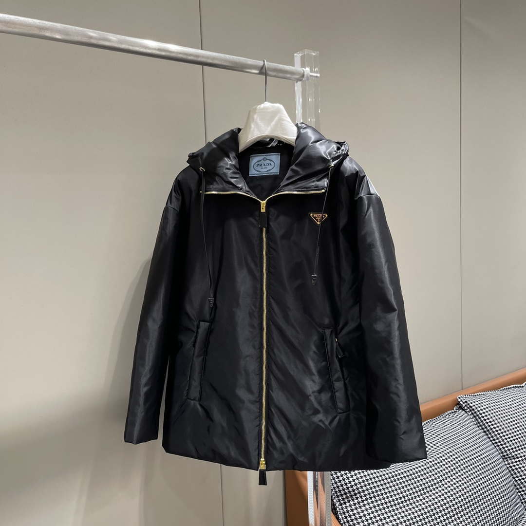 Prada Women's Fashion Gold Zipper Padded Hooded Jacket P99478 - S - View 1