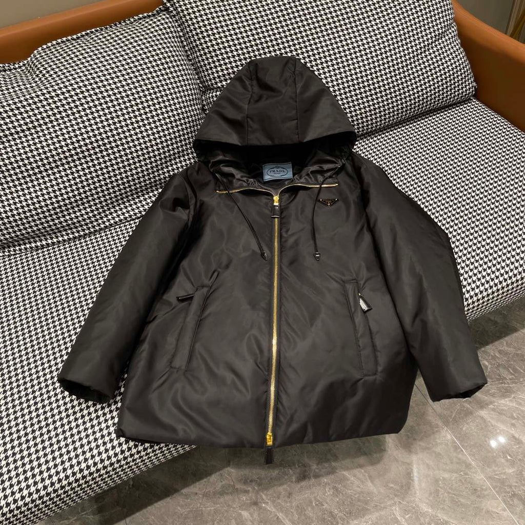Prada Women's Fashion Gold Zipper Padded Hooded Jacket P99478