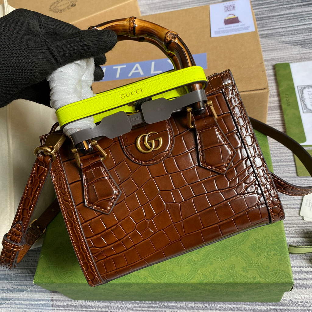 Gucci Diana Mini Tote Bag Crocodile LeatherTop Handle Bag Gucci a€?55661 Brown