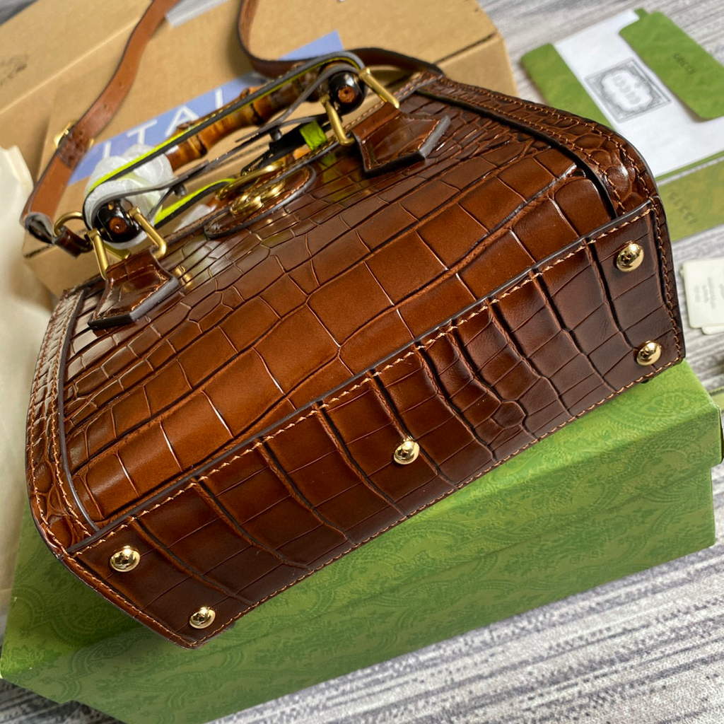 Gucci Diana Mini Tote Bag Crocodile LeatherTop Handle Bag Gucci a€?55661 Brown