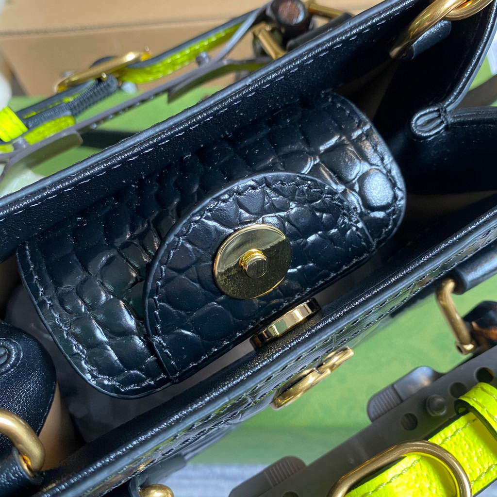 Gucci Diana Mini Tote Bag Crocodile LeatherTop Handle Bag Gucci a€?55661 Black