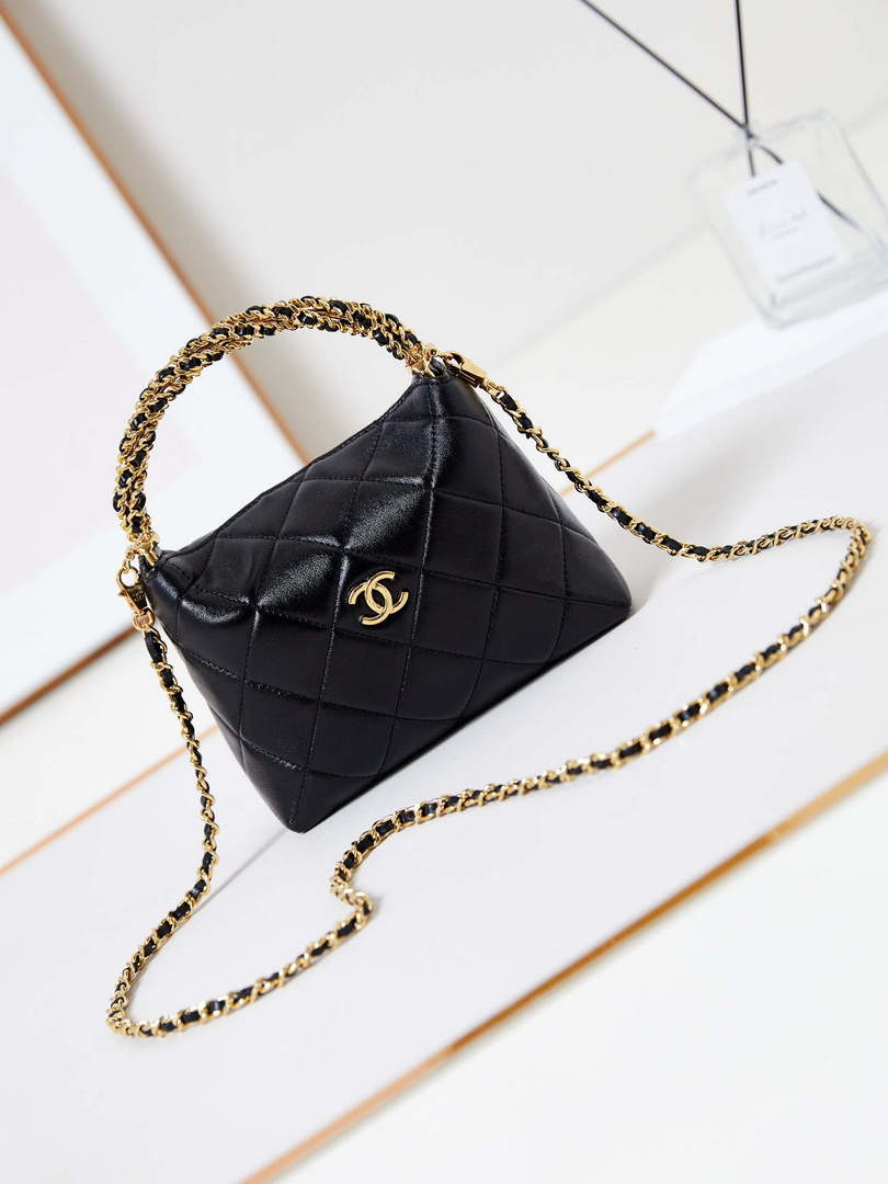 Chanel AS4189 Hobo braided With top handle Shiny Lambskin & Gold-Tone Metal Black