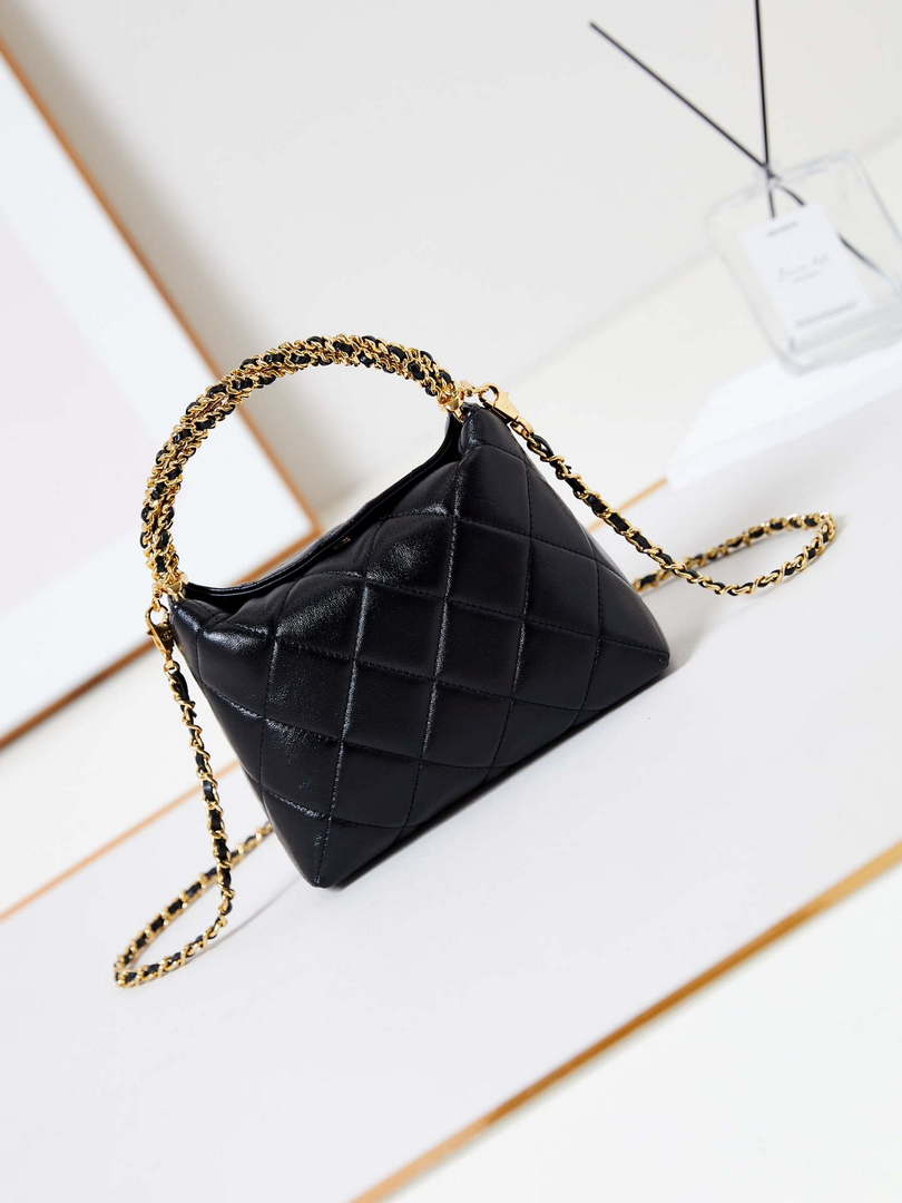 Chanel AS4189 Hobo braided With top handle Shiny Lambskin & Gold-Tone Metal Black - Default Title - View 5