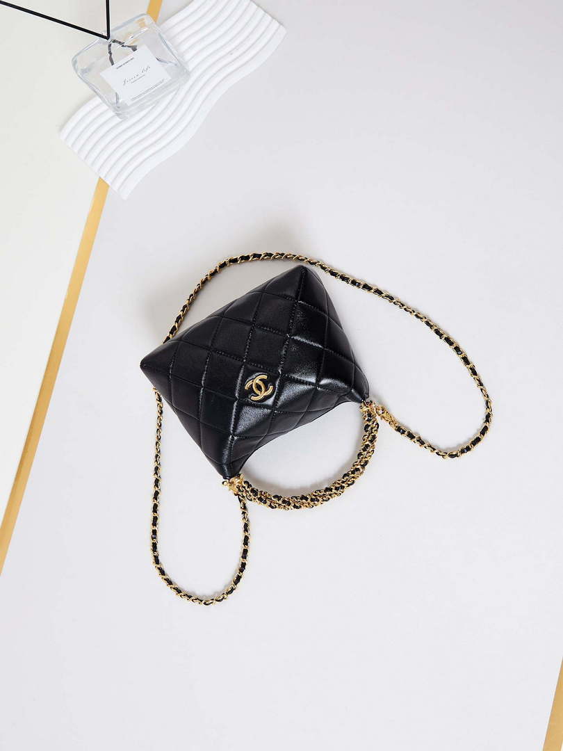 Chanel AS4189 Hobo braided With top handle Shiny Lambskin & Gold-Tone Metal Black - Default Title - View 7