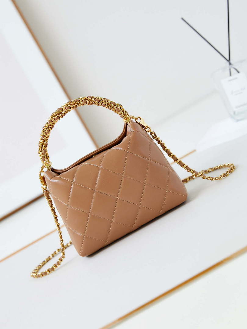 Chanel AS4189 Hobo braided With top handle Shiny Lambskin & Gold-Tone Metal Brown