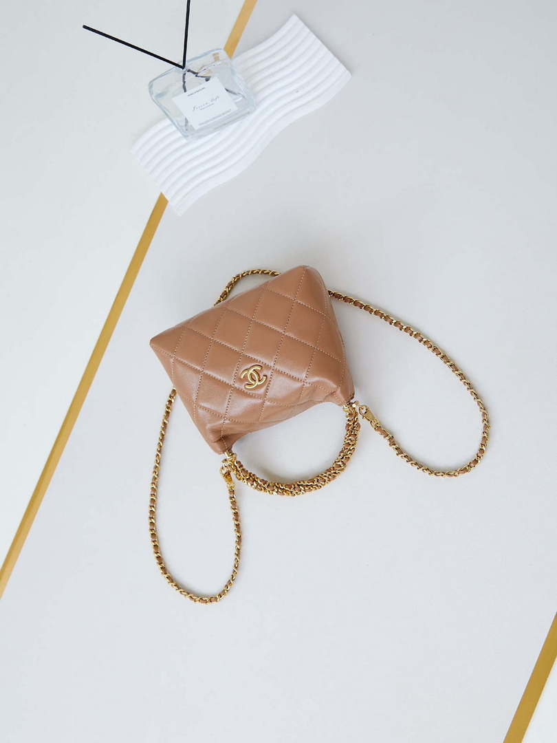 Chanel AS4189 Hobo braided With top handle Shiny Lambskin & Gold-Tone Metal Brown - Default Title - View 7
