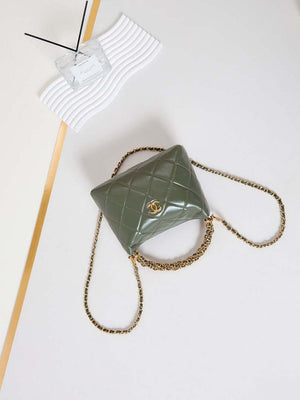 Chanel AS4189 Hobo braided With top handle Shiny Lambskin & Gold-Tone Metal Green - Default Title - View 7