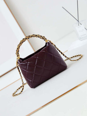 Chanel AS4189 Hobo braided With top handle Shiny Lambskin & Gold-Tone Metal Wine Red - Default Title - View 5