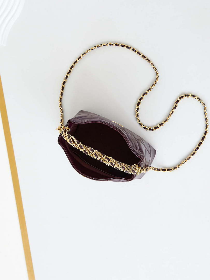 Chanel AS4189 Hobo braided With top handle Shiny Lambskin & Gold-Tone Metal Wine Red