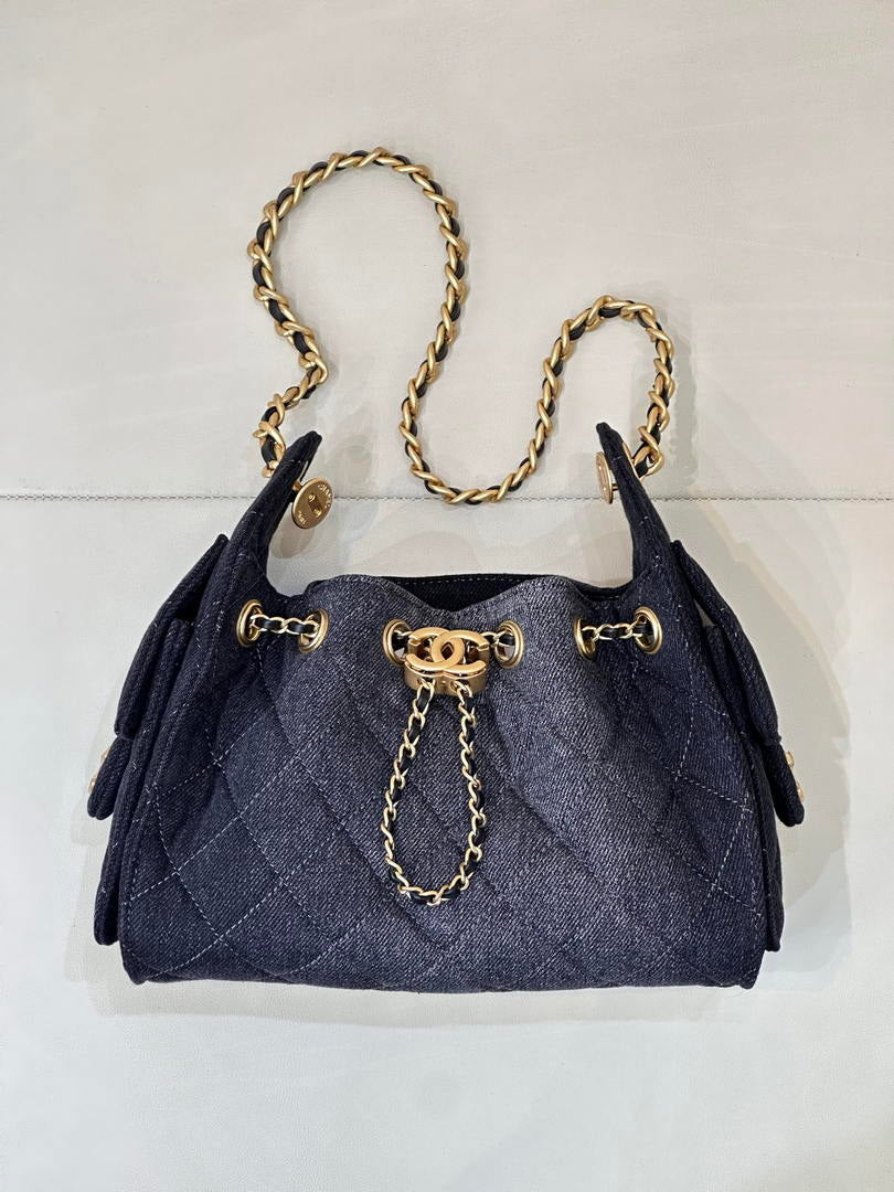 Chanel AS5631 Mini Hobo Denim Black & Gold-Tone Metal