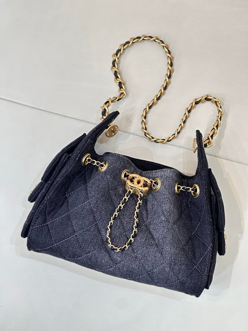 Chanel AS5631 Mini Hobo Denim Black & Gold-Tone Metal