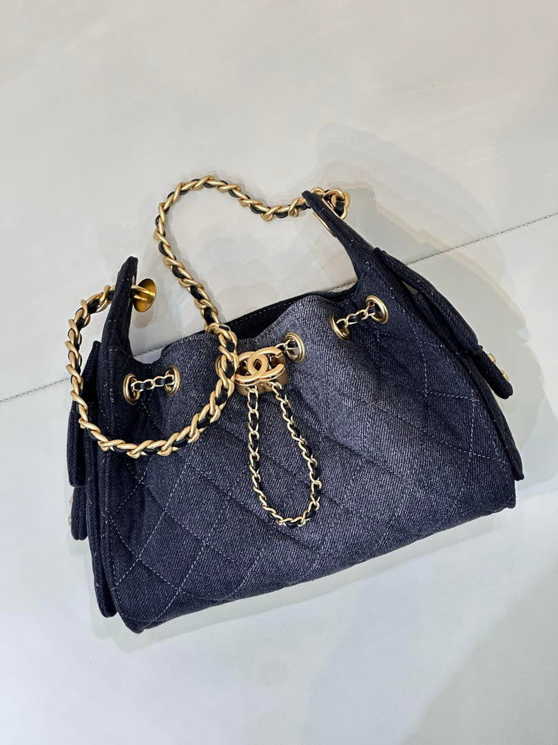 Chanel AS5631 Mini Hobo Denim Black & Gold-Tone Metal