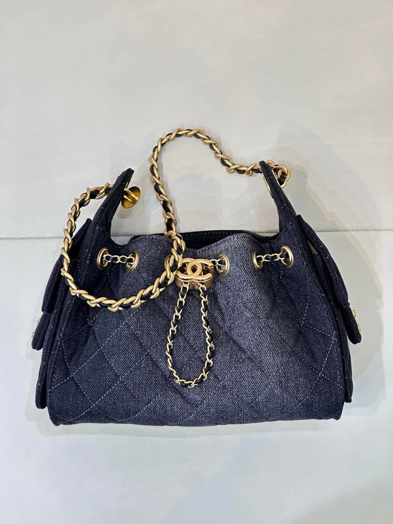 Chanel AS5631 Mini Hobo Denim Black & Gold-Tone Metal