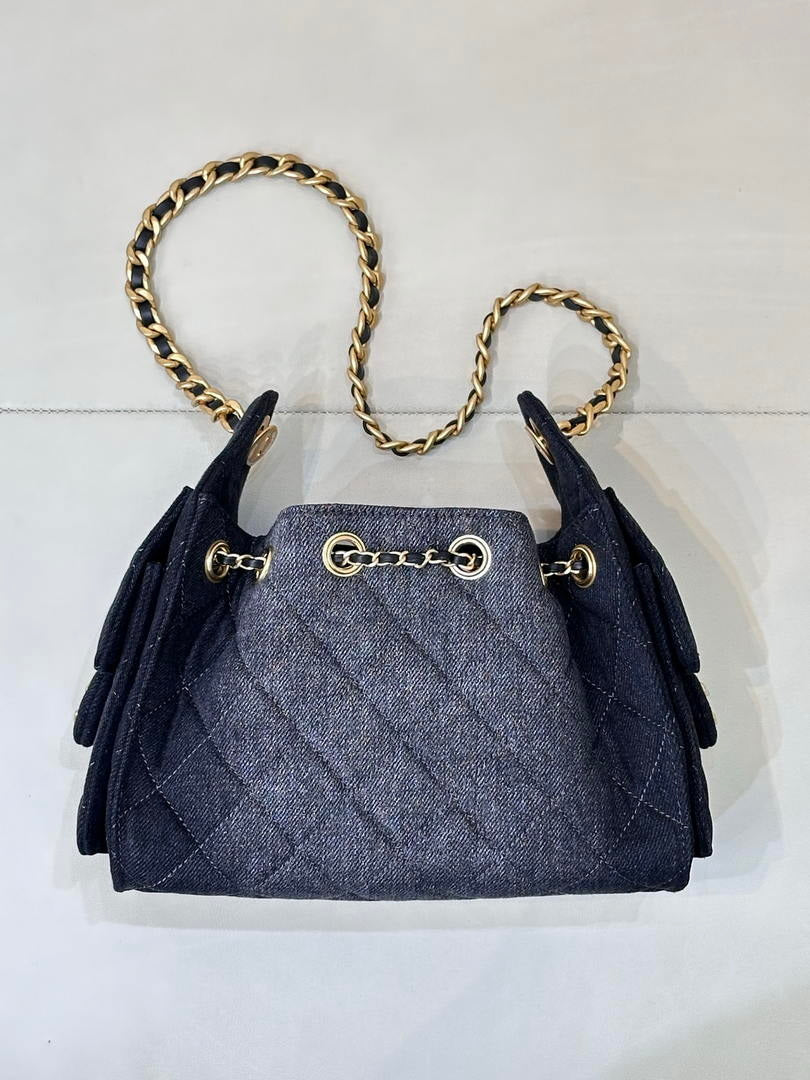 Chanel AS5631 Mini Hobo Denim Black & Gold-Tone Metal