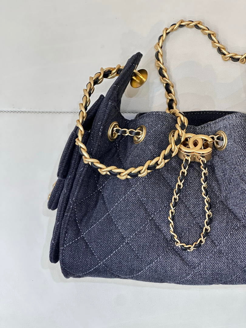 Chanel AS5631 Mini Hobo Denim Black & Gold-Tone Metal