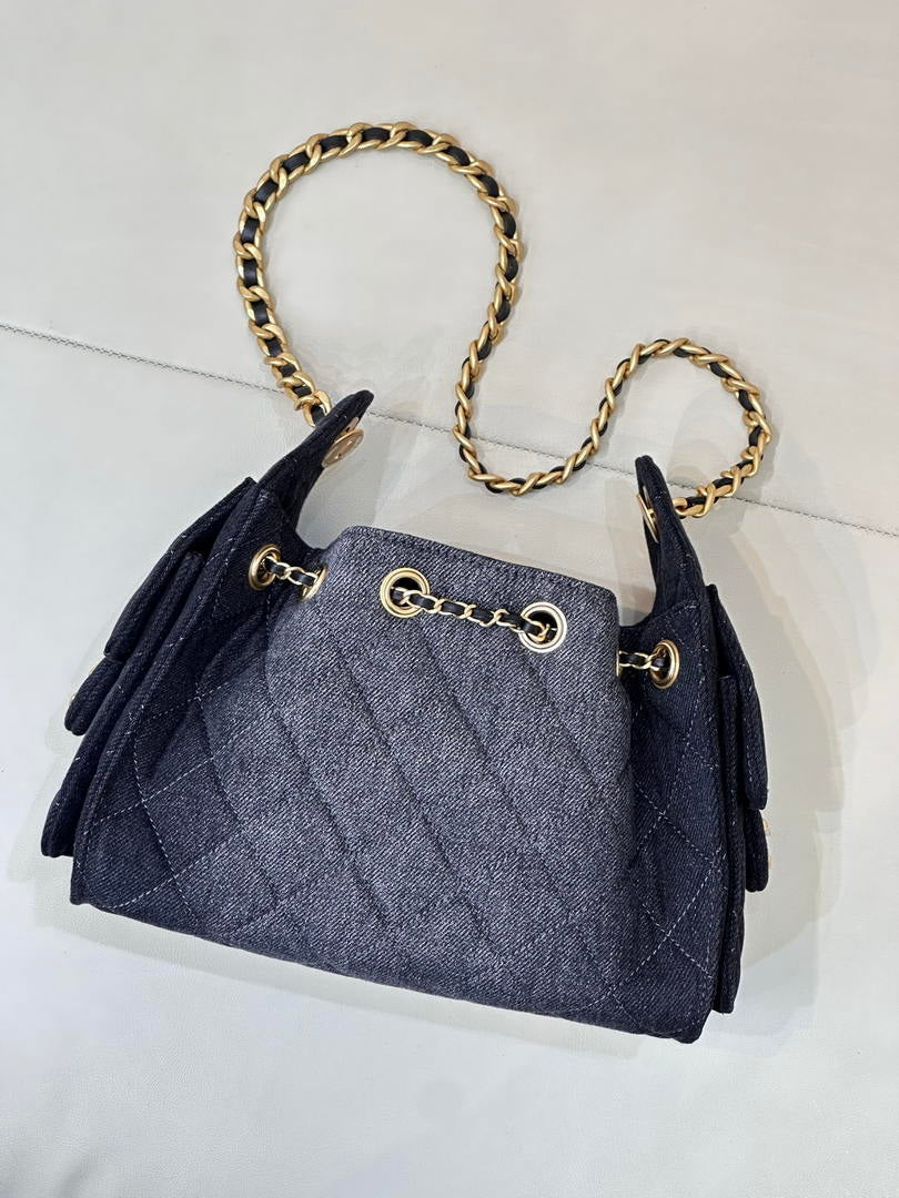 Chanel AS5631 Mini Hobo Denim Black & Gold-Tone Metal