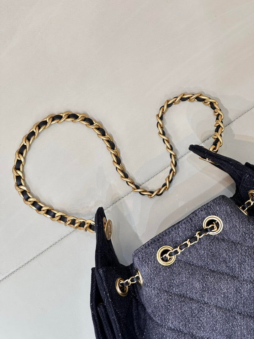 Chanel AS5631 Mini Hobo Denim Black & Gold-Tone Metal