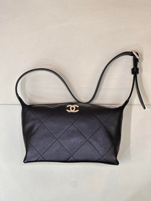 Chanel AS6138 Hobo Handbag Shiny Lambskin & Gold-Tone Metal Black - Default Title - View 1