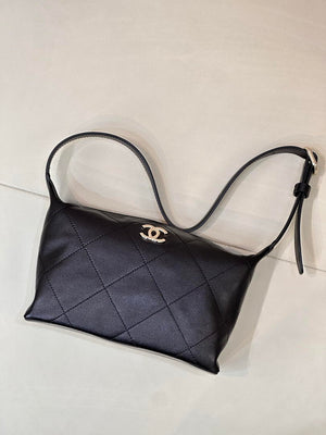 Chanel AS6138 Hobo Handbag Shiny Lambskin & Gold-Tone Metal Black - Default Title - View 2