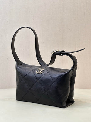 Chanel AS6138 Hobo Handbag Shiny Lambskin & Gold-Tone Metal Black - Default Title - View 6