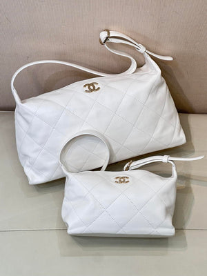 Chanel AS6139 Large Hobo Handbag Shiny Lambskin & Gold-Tone Metal White - Default Title - View 12