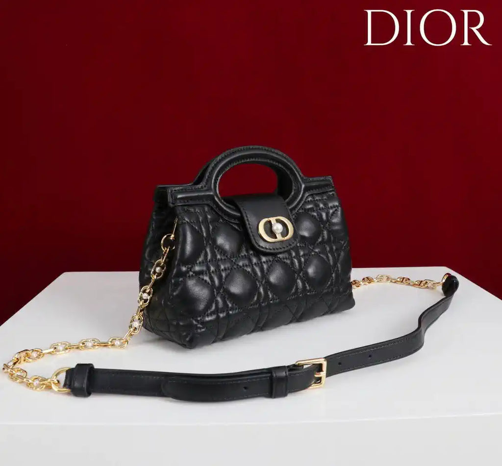 Dior Jolie Top Handle Mini Bag Black Cannage Lambskin S3123UNJB_M900 Black