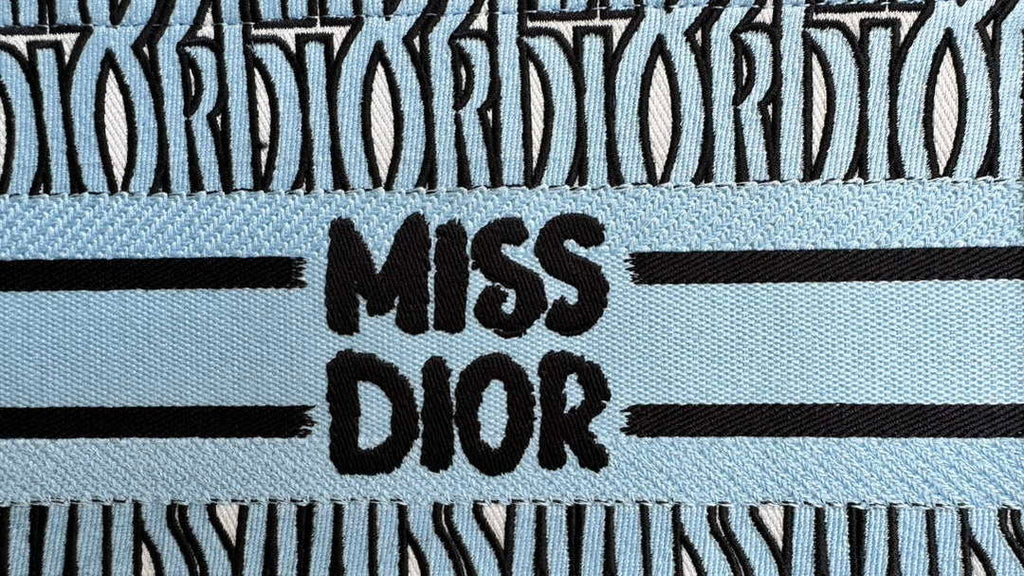 Dior M1265 Small Book Tote Blue and Black Miss Dior Allover Embroidery M9635