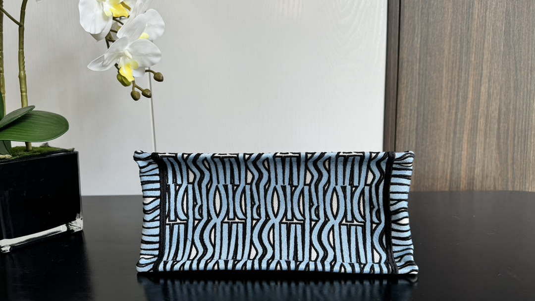 Dior M1265 Small Book Tote Blue and Black Miss Dior Allover Embroidery M9635