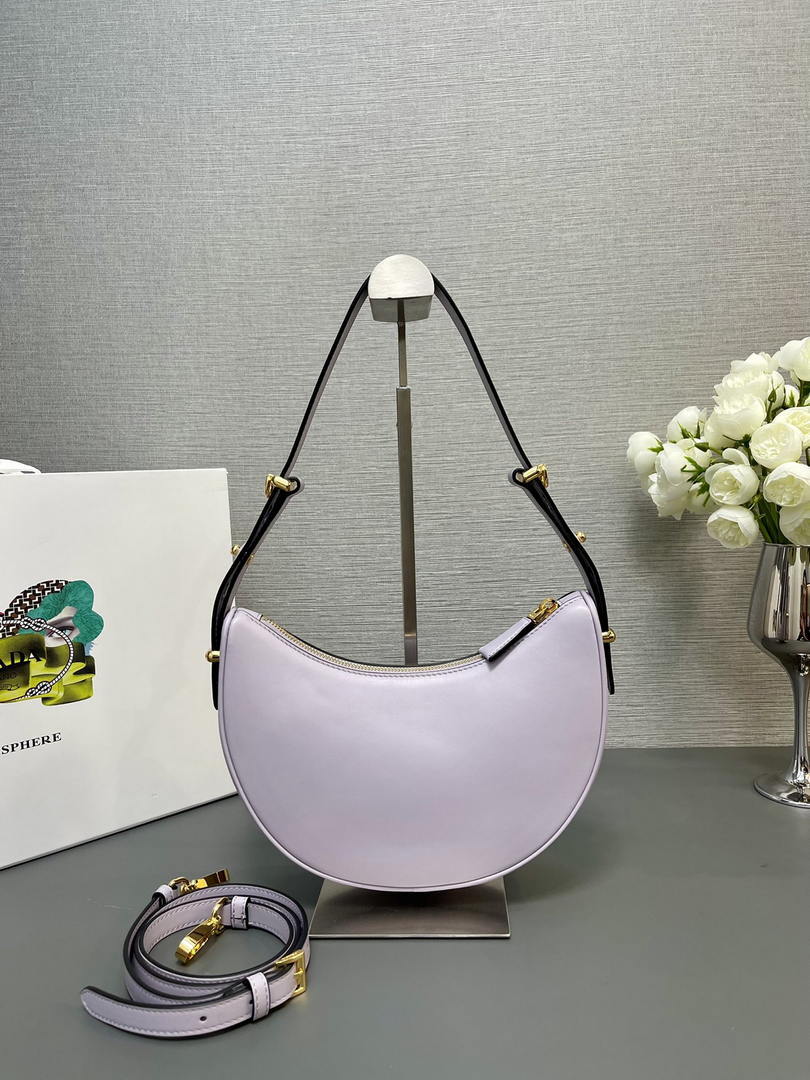 Prada 1BC194 Prada Arqué Re-Nylon and Brushed Leather Shoulder Bag Ligth Purple - Default Title - View 2