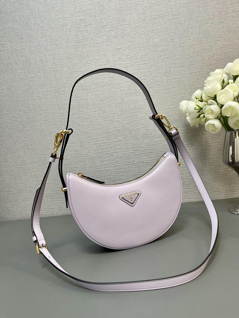 Prada 1BC194 Prada Arqué Re-Nylon and Brushed Leather Shoulder Bag Ligth Purple