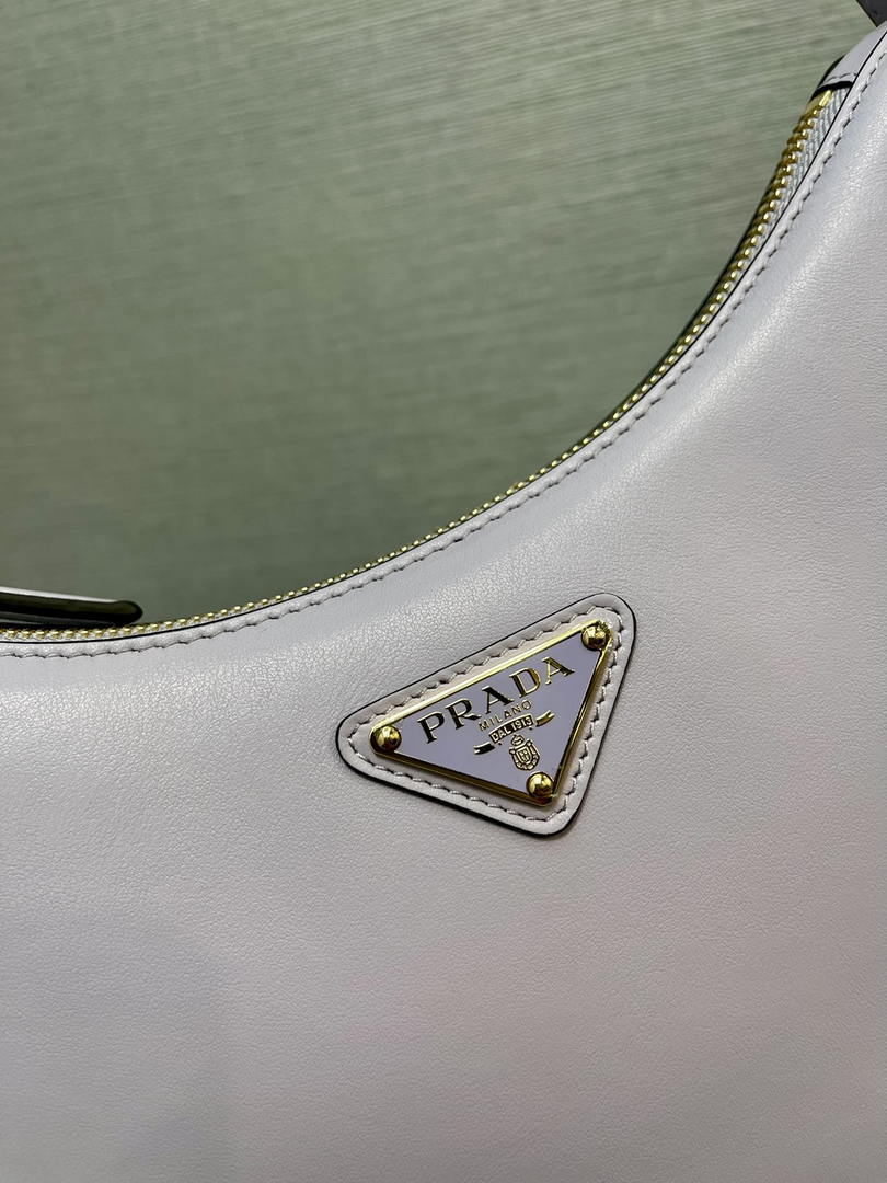 Prada 1BC194 Prada Arqué Re-Nylon and Brushed Leather Shoulder Bag Ligth Purple