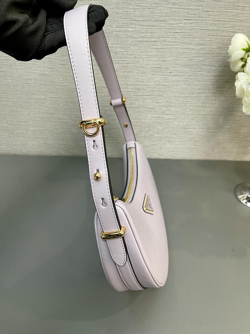 Prada 1BC194 Prada Arqué Re-Nylon and Brushed Leather Shoulder Bag Ligth Purple