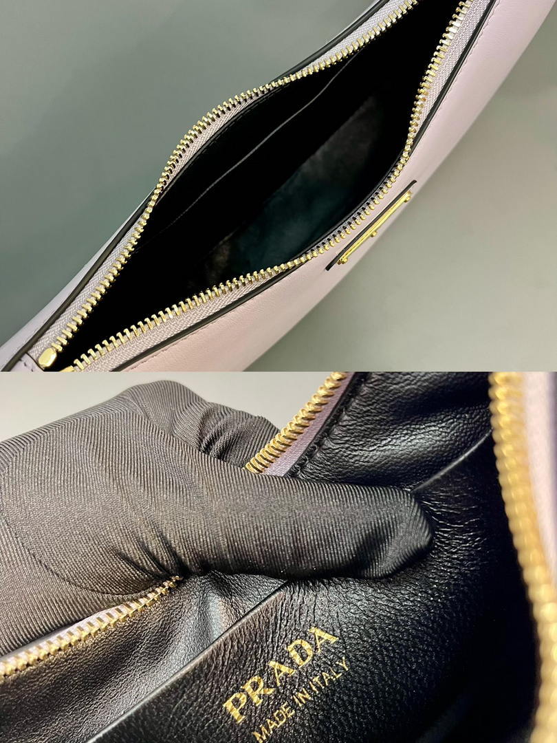 Prada 1BC194 Prada Arqué Re-Nylon and Brushed Leather Shoulder Bag Ligth Purple