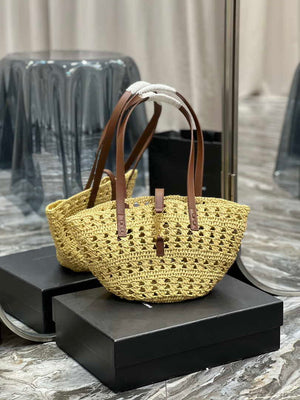 Saint Laurent 685618 YSL Panier Medium Bag In Raffia Apricot - Default Title - View 1